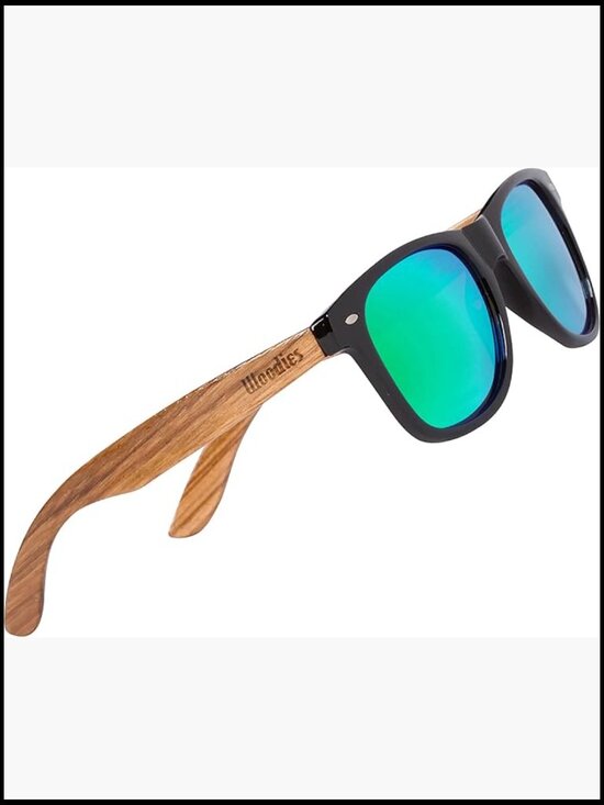 Real Zebra Wood Sunglasses with Green Mirrored Polarized Lens main image 5